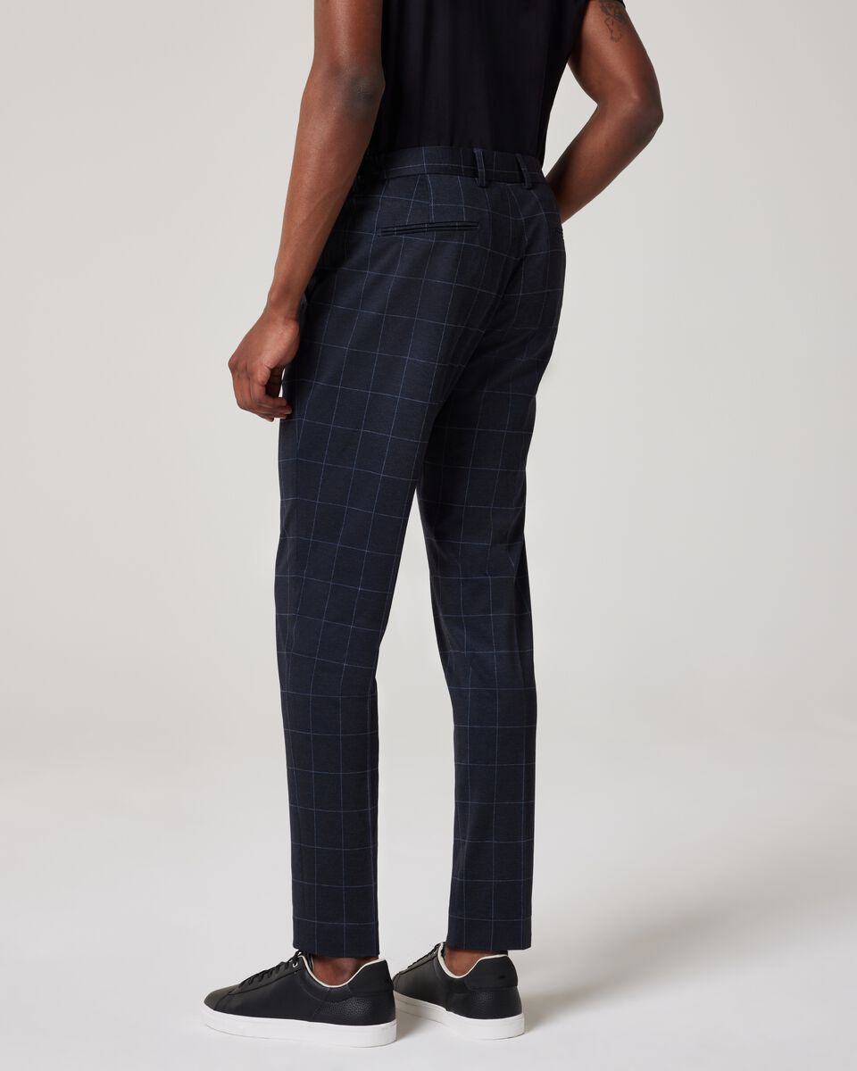 Slim Stretch Pleated Jersey Check Tailored Pant
